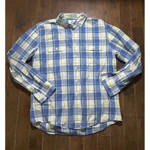Old Khaki Shirt Mens XL Green White Blue‎ Plaid Long Sleeve Slim Fit